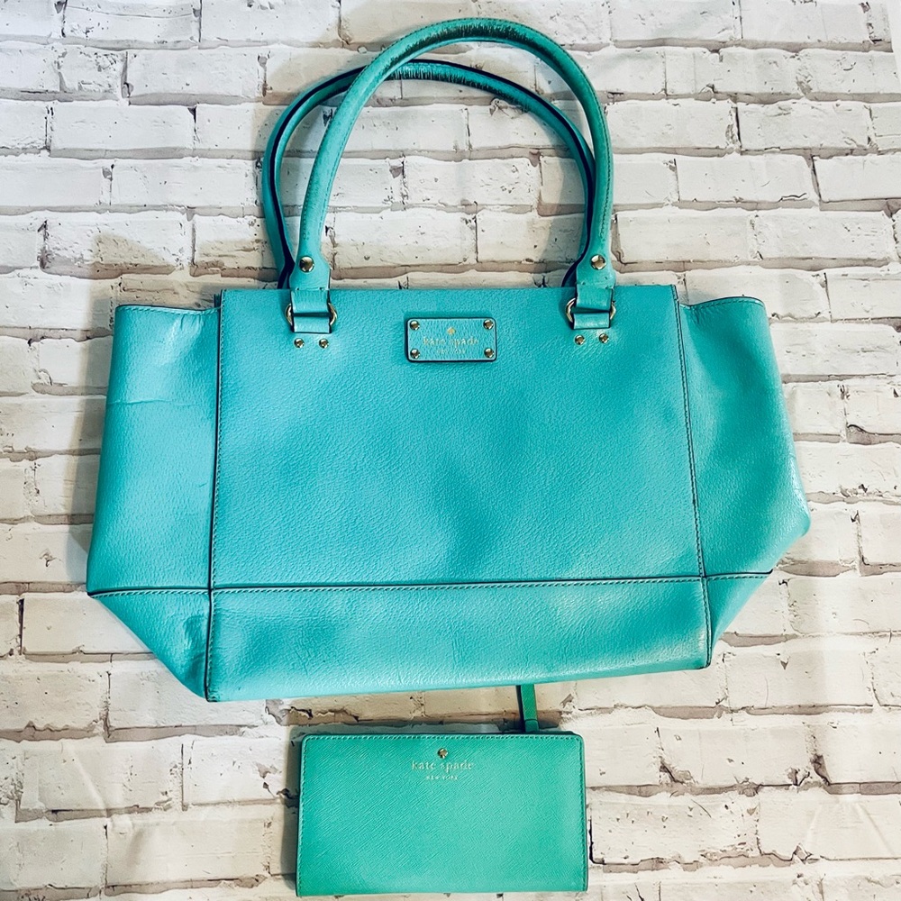 Kate Spade Aqua blue/Tiffany Blue bag and matching wallet